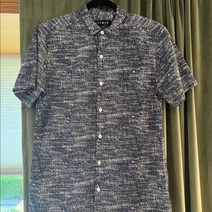 Topman navy & white minimal patterned short sleeve button up